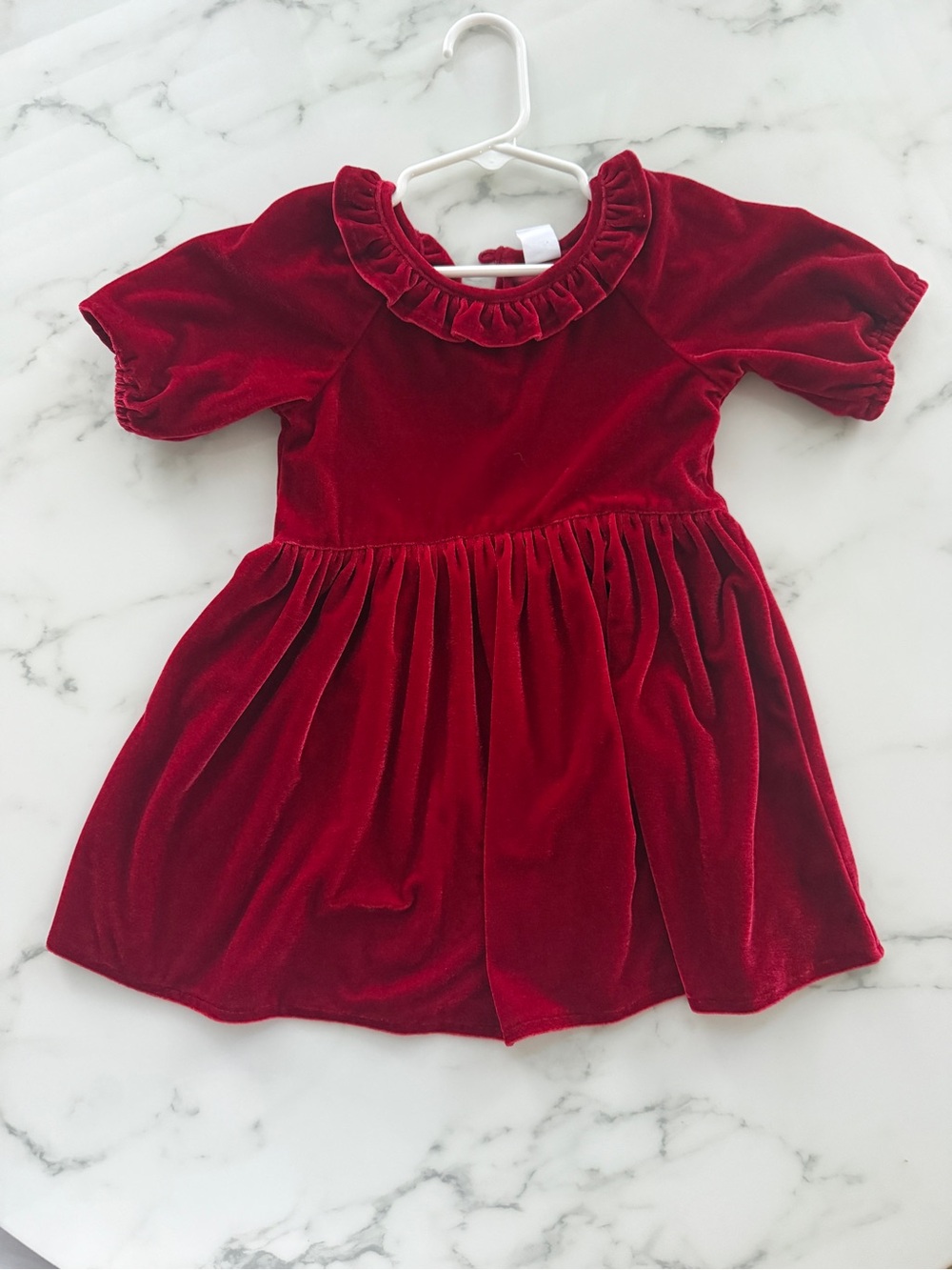 Kids Velvet Ruffle Collar Dress - Red